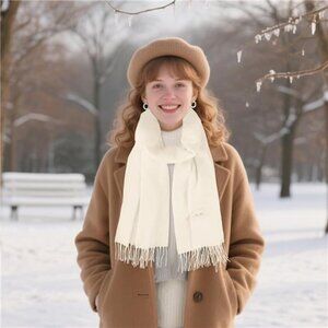 Unisex Classic Winter Scarf Warm Soft Cashmere Solid Color Fringe Wrap
